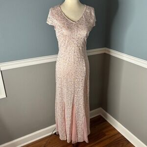 Candlelite Petite Pink Lace Overlay Maxi Dress Formal Gown fairycore enchanted